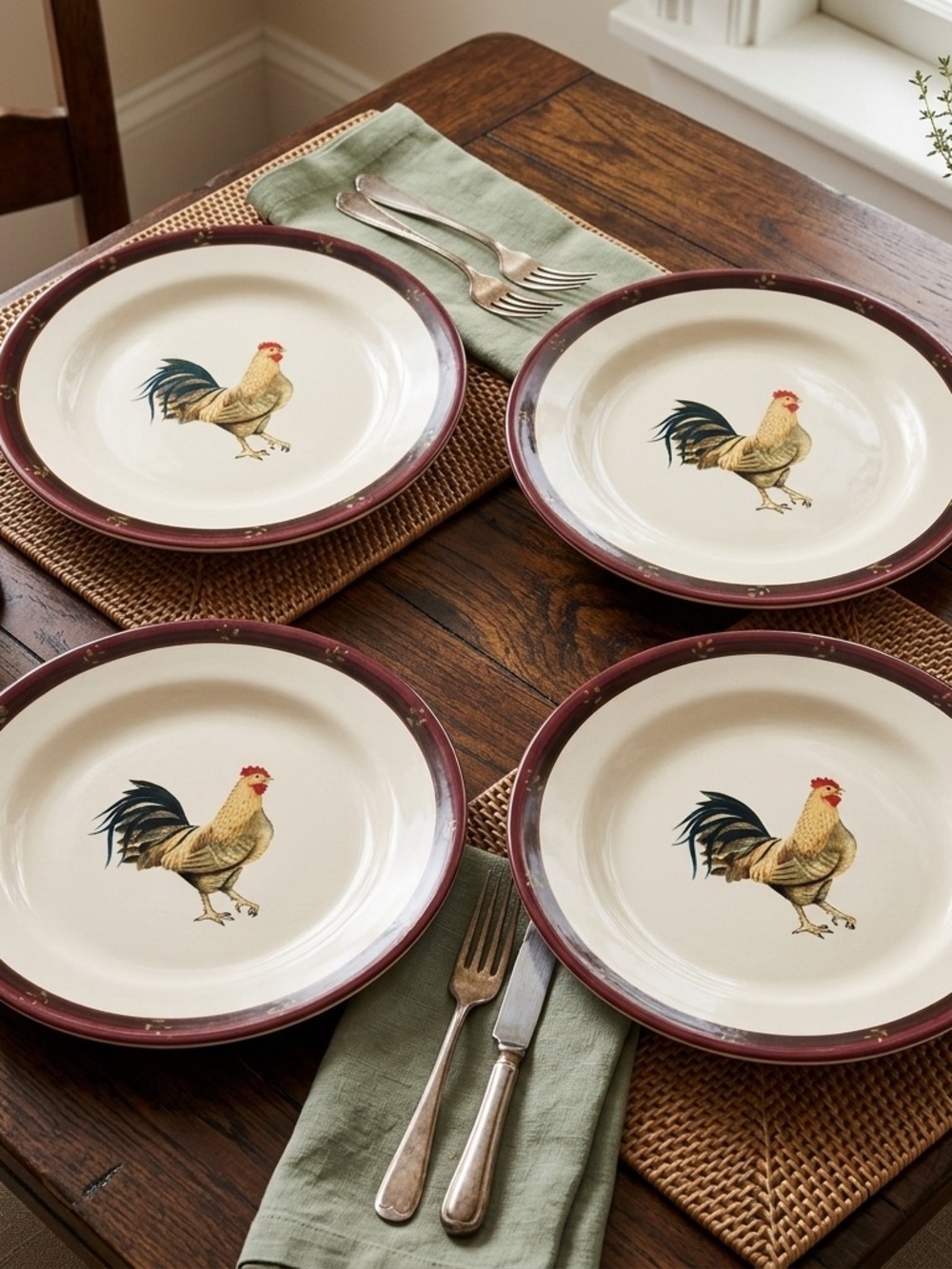 4 Vintage Farmer's Market 8” Old Farm House Side Plates Central Rooster England